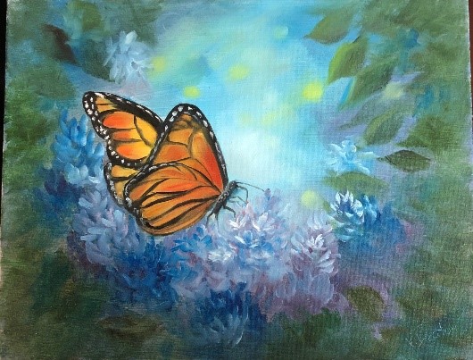 Monarch and Lilacs | Oil Painting by Gini Deaton