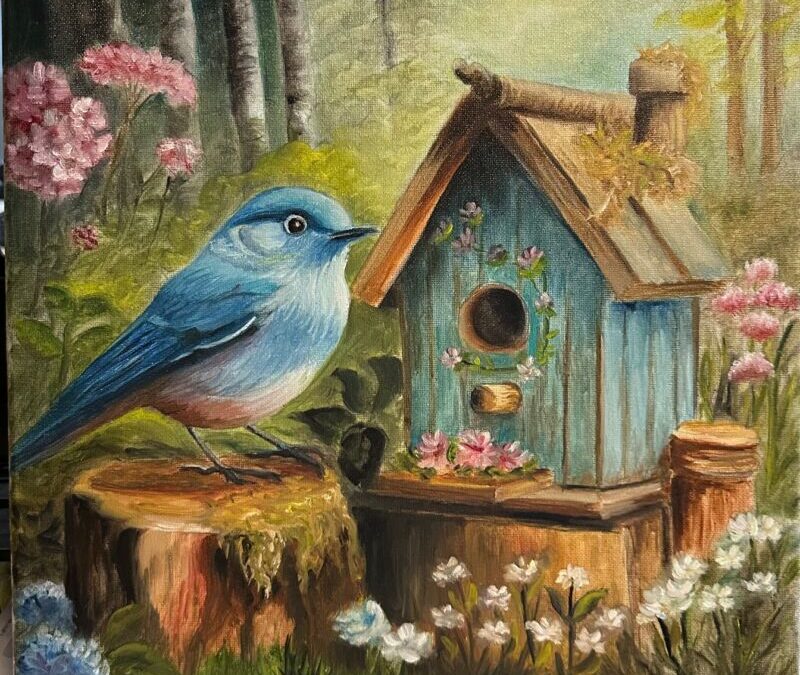Blue Bird House Oil Painting Tutorial